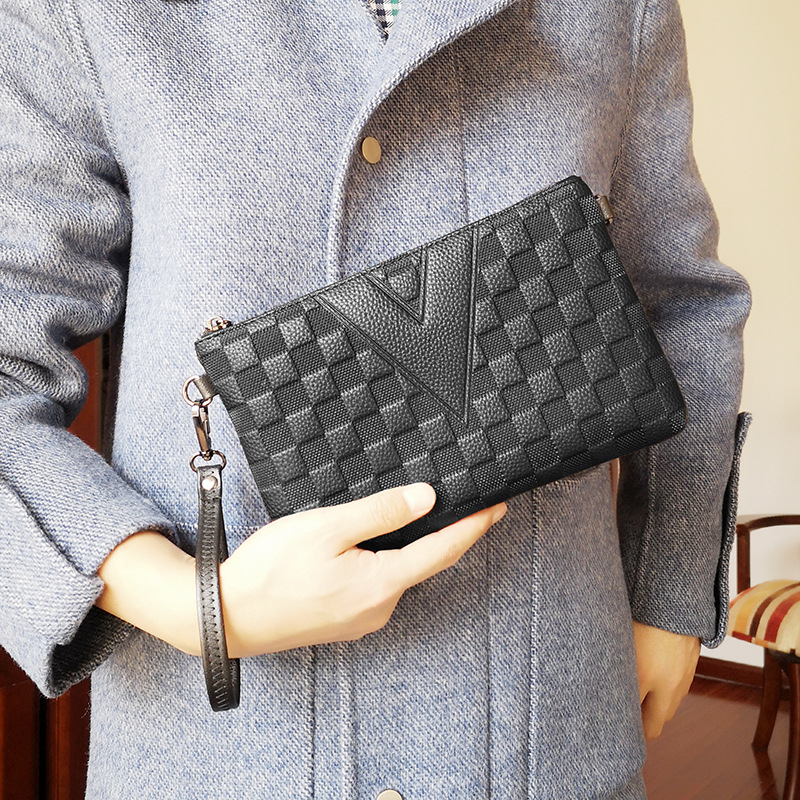 Mini Dragon portofel clutch masculin din piele PU – model geometric gravat, impermeabil, căptușeală din nylon, stil de afaceri