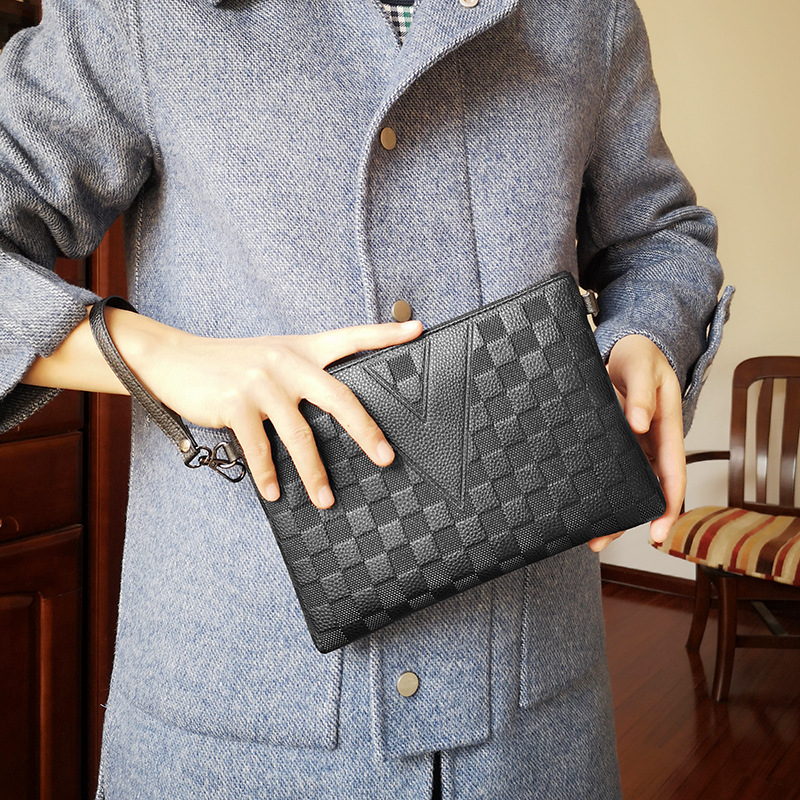 Mini Dragon portofel clutch masculin din piele PU – model geometric gravat, impermeabil, căptușeală din nylon, stil de afaceri