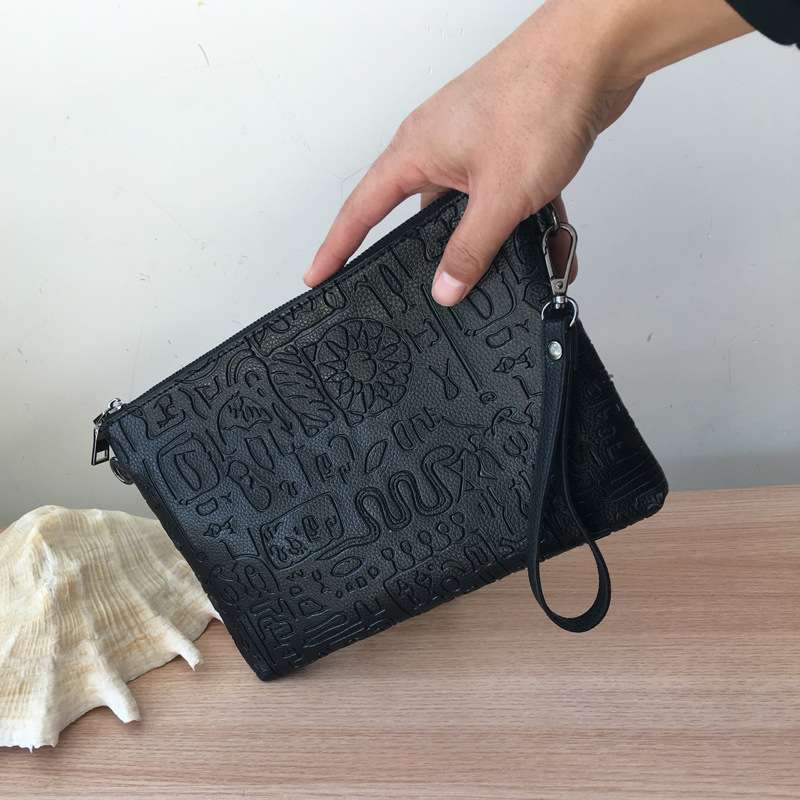 Mini Dragon portofel clutch masculin din piele PU – model geometric gravat, impermeabil, căptușeală din nylon, stil de afaceri