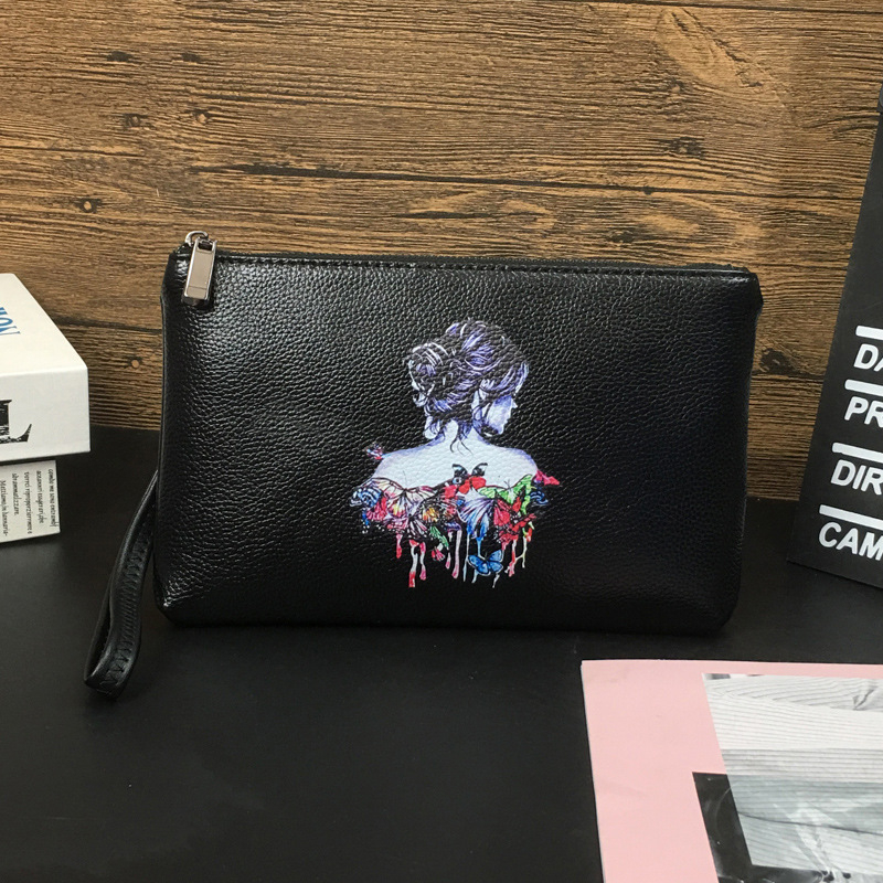 Mini Dragon portofel clutch masculin din piele PU – model geometric gravat, impermeabil, căptușeală din nylon, stil de afaceri