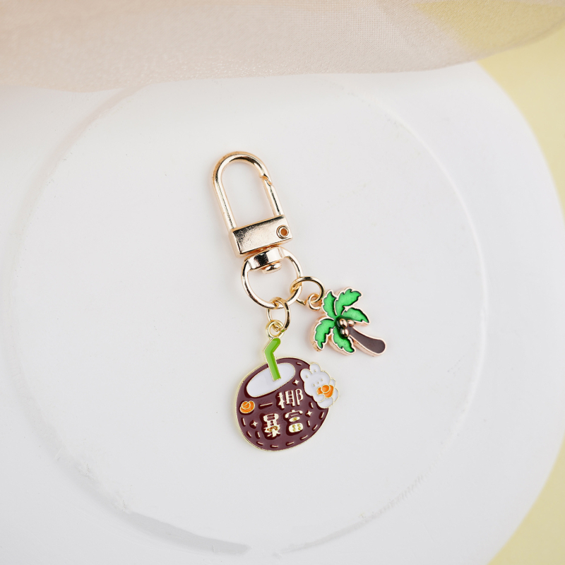 Fém kulcstartó medál – gyümölcs ihletésű szöveges dizájn és aranyos lányos karikatúra, táska kiegészítő, ajándék