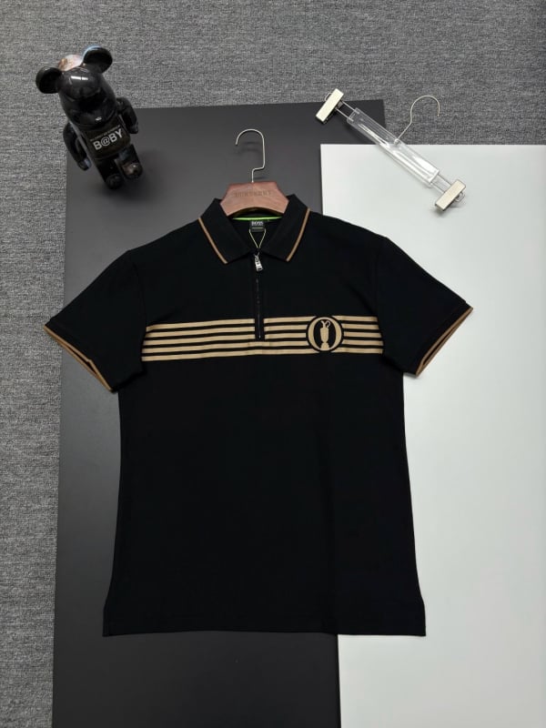 Polo bărbătesc, croială Slim Fit, din bumbac 96%+, mâneci scurte, respirabil și absorbant de transpirație, broderie