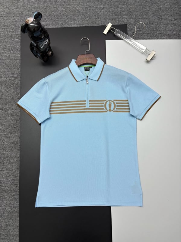 Polo bărbătesc, croială Slim Fit, din bumbac 96%+, mâneci scurte, respirabil și absorbant de transpirație, broderie