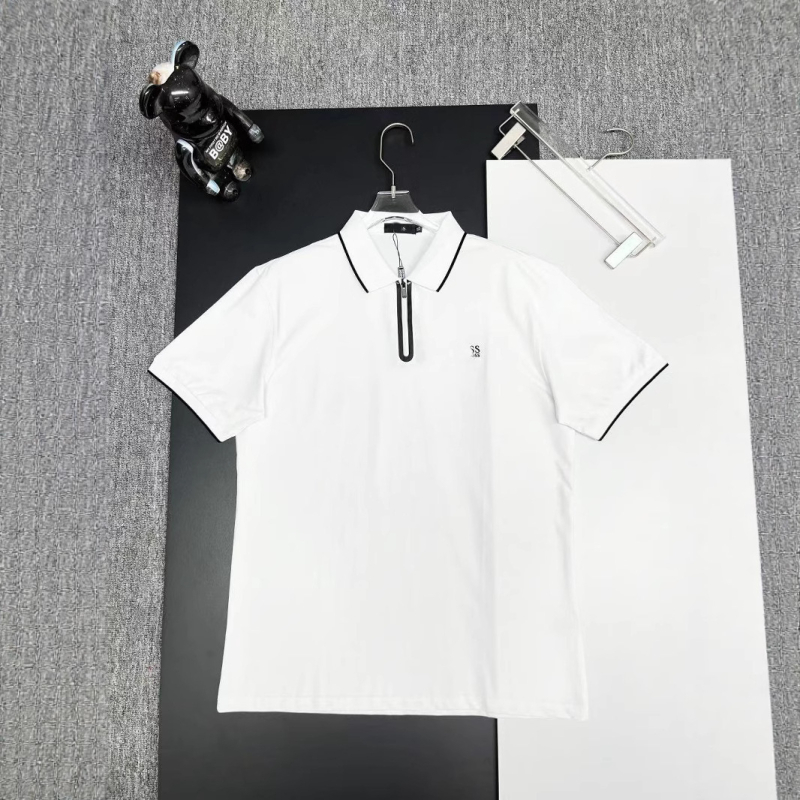 Polo bărbătesc, croială Slim Fit, din bumbac 96%+, mâneci scurte, respirabil și absorbant de transpirație, broderie