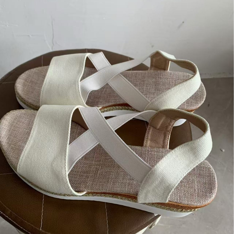 Sandale romane pentru femei, vârf în formă de gură de pește, partea superioară din plasă, talpă din cauciuc, toc înclinant 3–5 cm, curea elastică