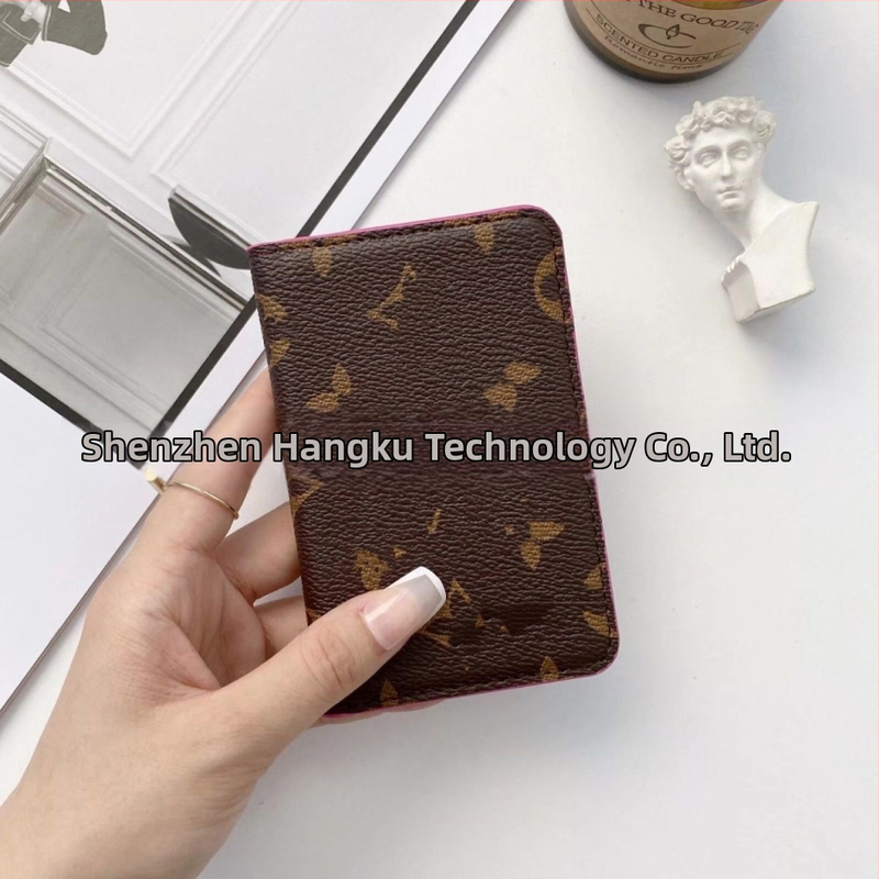 Portofel pentru carduri cu două pliuri, material PU, model în carouri, unisex, stil retro european-american