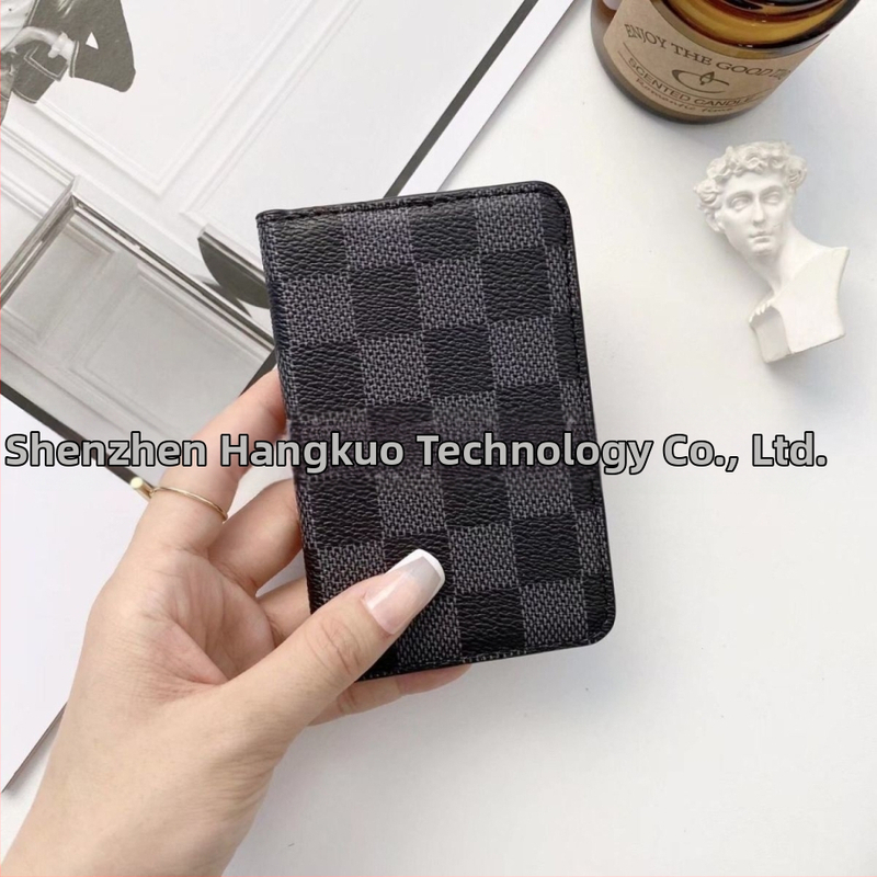 Portofel pentru carduri cu două pliuri, material PU, model în carouri, unisex, stil retro european-american