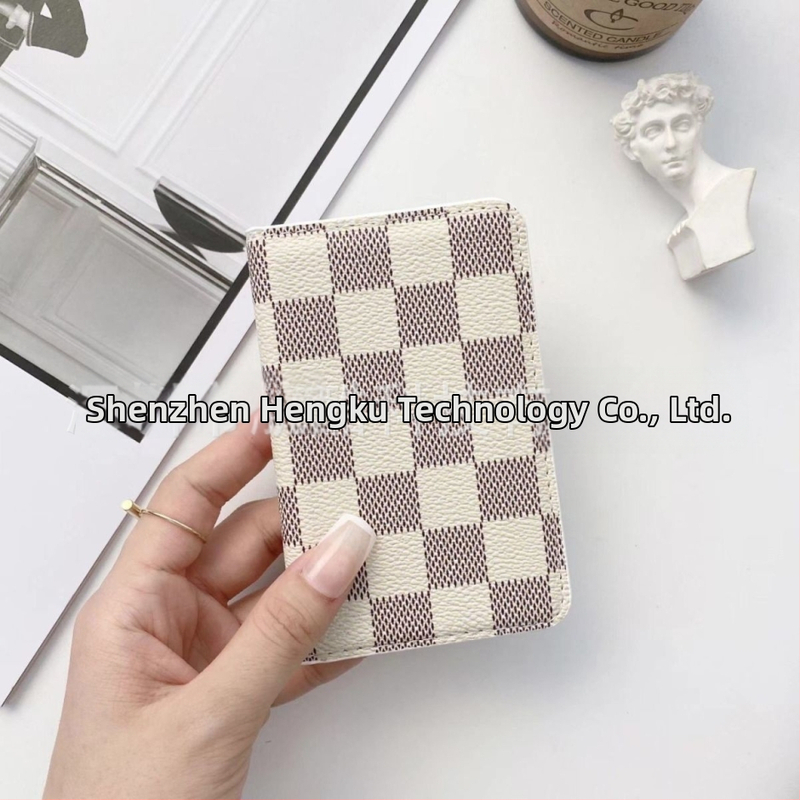 Portofel pentru carduri cu două pliuri, material PU, model în carouri, unisex, stil retro european-american