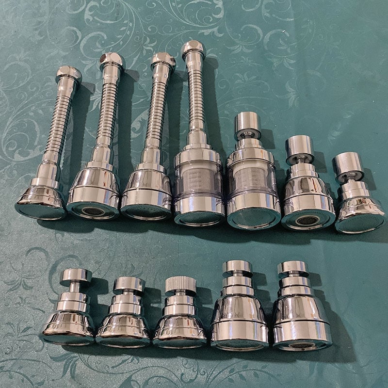 Filtračná hubica na kohútik, nerezová oceľ, univerzálne otáčajúci sa výstup s tromi úrovňami toku, kryt proti striekaniu a predĺženie