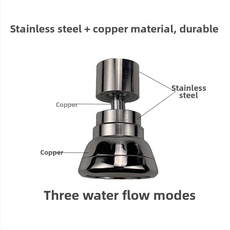 Filtračná hubica na kohútik, nerezová oceľ, univerzálne otáčajúci sa výstup s tromi úrovňami toku, kryt proti striekaniu a predĺženie