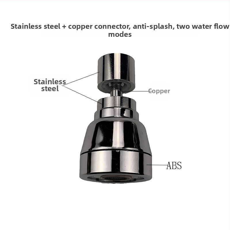 Filtračná hubica na kohútik, nerezová oceľ, univerzálne otáčajúci sa výstup s tromi úrovňami toku, kryt proti striekaniu a predĺženie