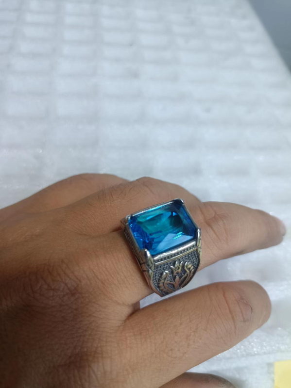 Geometriai tulipán mintás gyűrű ékkővel, kézzel készített titánacélból, uniszex, Jin Ziying