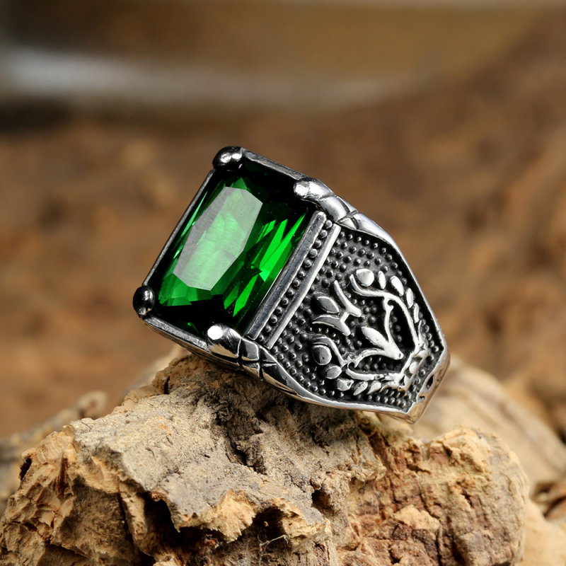 Geometriai tulipán mintás gyűrű ékkővel, kézzel készített titánacélból, uniszex, Jin Ziying