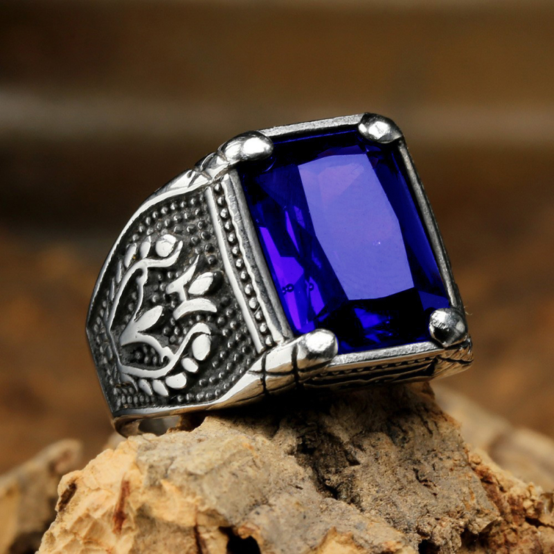 Geometriai tulipán mintás gyűrű ékkővel, kézzel készített titánacélból, uniszex, Jin Ziying