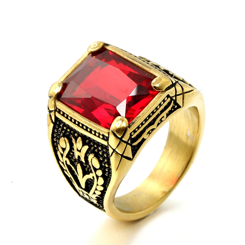 Geometriai tulipán mintás gyűrű ékkővel, kézzel készített titánacélból, uniszex, Jin Ziying