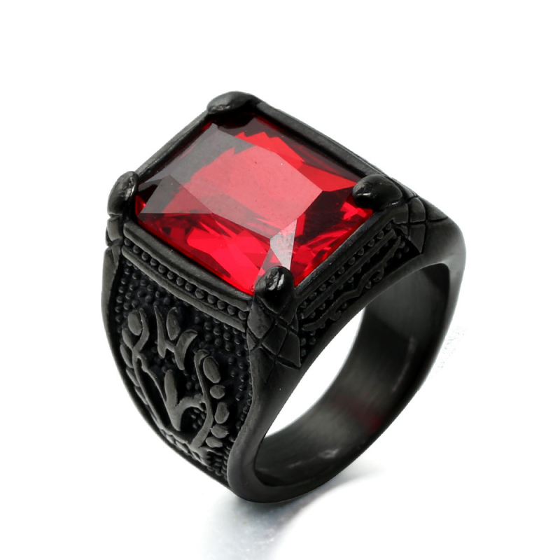 Geometriai tulipán mintás gyűrű ékkővel, kézzel készített titánacélból, uniszex, Jin Ziying