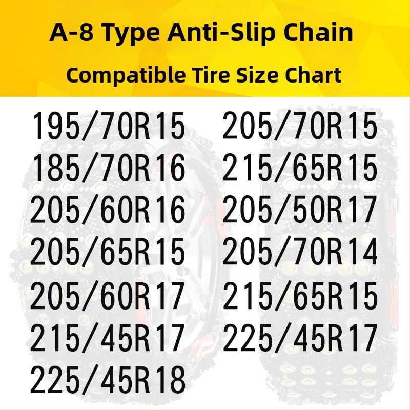 Junbang lanț universal antiaderent pentru anvelope auto, pentru autoturisme, sedanuri și SUV-uri — compatibil cu diferite specificații ale anvelopelor