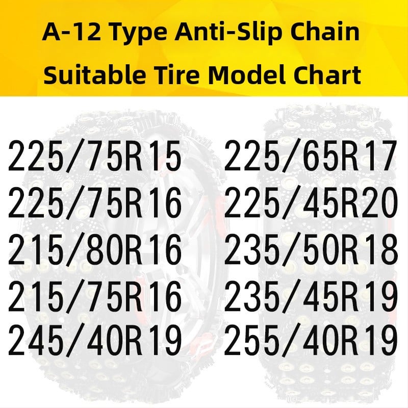 Junbang lanț universal antiaderent pentru anvelope auto, pentru autoturisme, sedanuri și SUV-uri — compatibil cu diferite specificații ale anvelopelor
