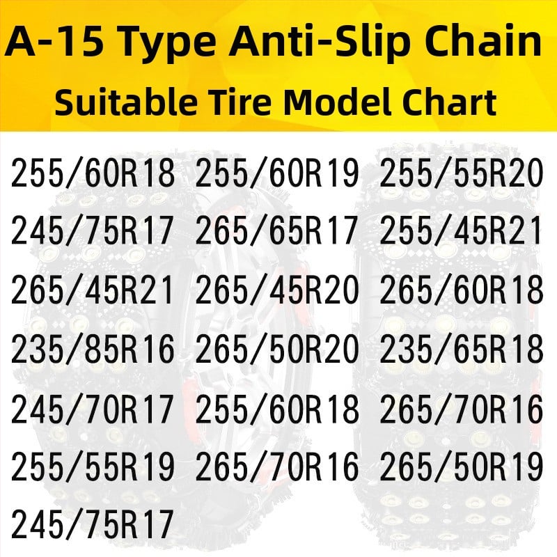 Junbang lanț universal antiaderent pentru anvelope auto, pentru autoturisme, sedanuri și SUV-uri — compatibil cu diferite specificații ale anvelopelor