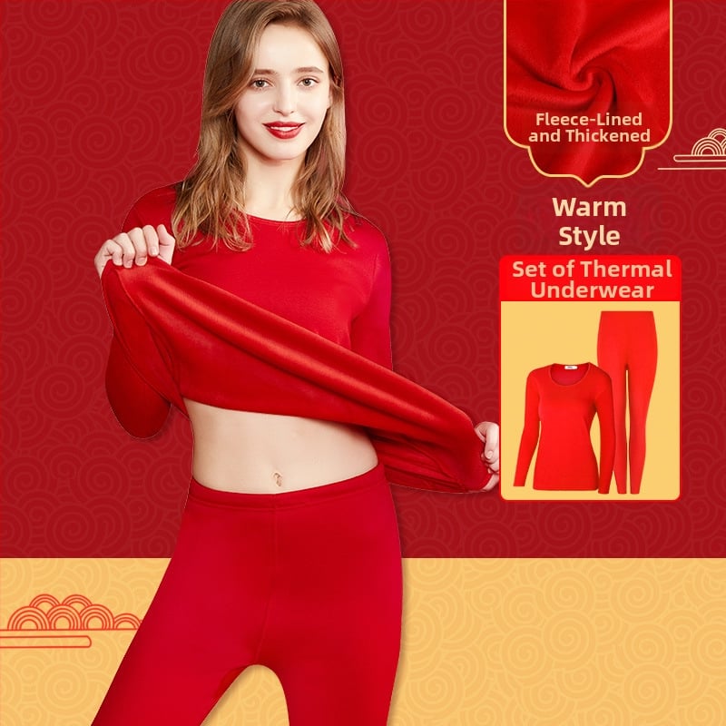 Set termic unisex din două straturi, cu margine de catifea, top cu guler rotund și pantaloni, țesătură poliester, grosime extra 351-400 g/m²