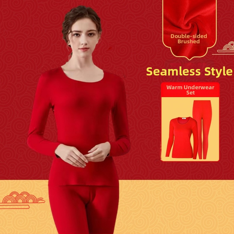 Set termic unisex din două straturi, cu margine de catifea, top cu guler rotund și pantaloni, țesătură poliester, grosime extra 351-400 g/m²