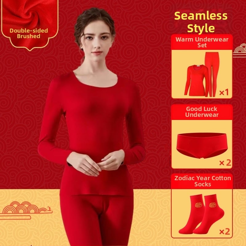 Set termic unisex din două straturi, cu margine de catifea, top cu guler rotund și pantaloni, țesătură poliester, grosime extra 351-400 g/m²