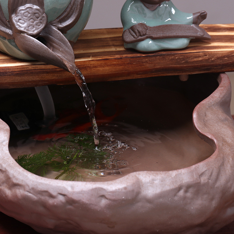 Kézzel készített kerámia Feng Shui kerék dísz – áramló víz, vagyonhoz vonzó, glazúrozott, új kínai stílus, Lotus márka