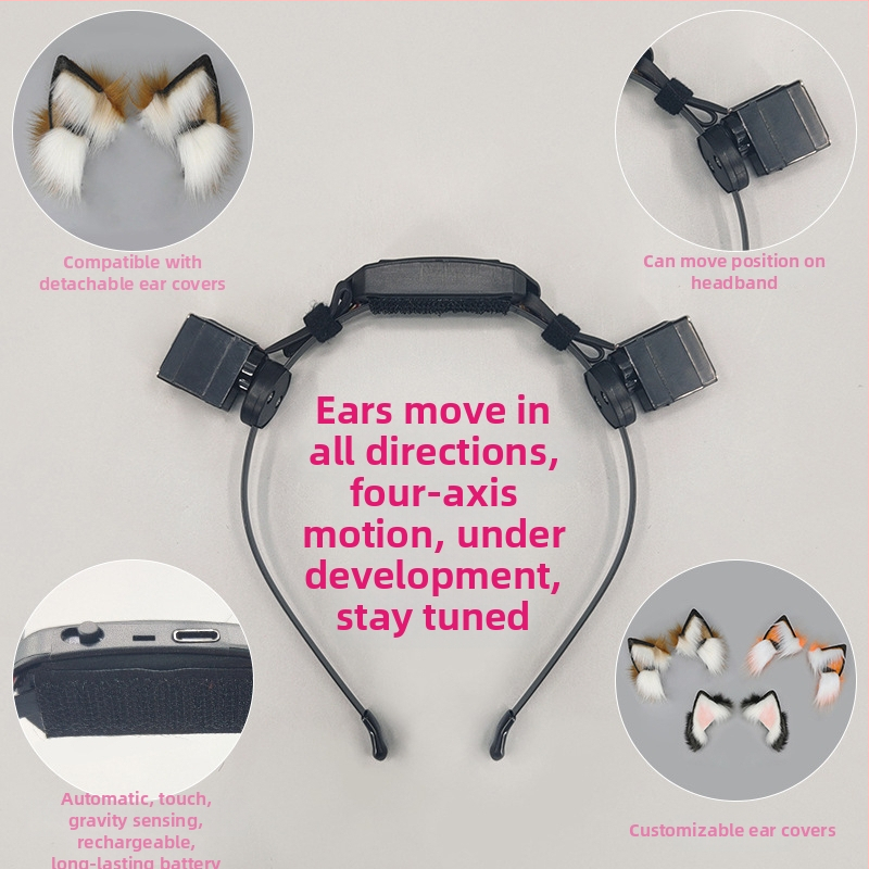 Лента за глава с котешки уши – плюшена материя, ръчна изработка, карикатурен стил, унисекс