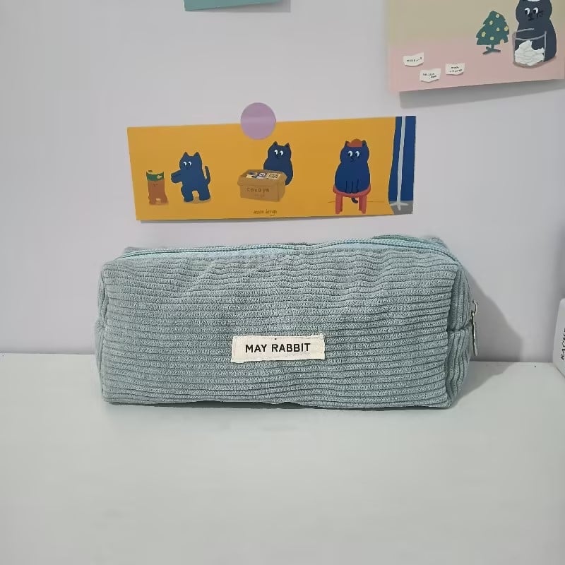 Penar pentru creioane și depozitare rechizite — Corduroy, formă pătrată orizontală, fermoar, căptușală din pânză, buzunar pentru telefon