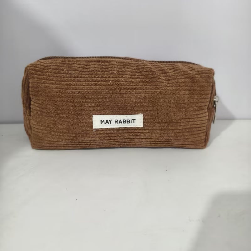 Penar pentru creioane și depozitare rechizite — Corduroy, formă pătrată orizontală, fermoar, căptușală din pânză, buzunar pentru telefon