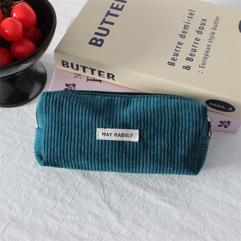 Penar pentru creioane și depozitare rechizite — Corduroy, formă pătrată orizontală, fermoar, căptușală din pânză, buzunar pentru telefon