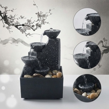 Fântână de birou pentru living și spațiul de lucru de acasă — ornament cu flux de apă pentru atragerea bogăției; materiale: plastic și rășină; categorie: meșteșuguri din rășină; cod produs: 6fhyfnt8