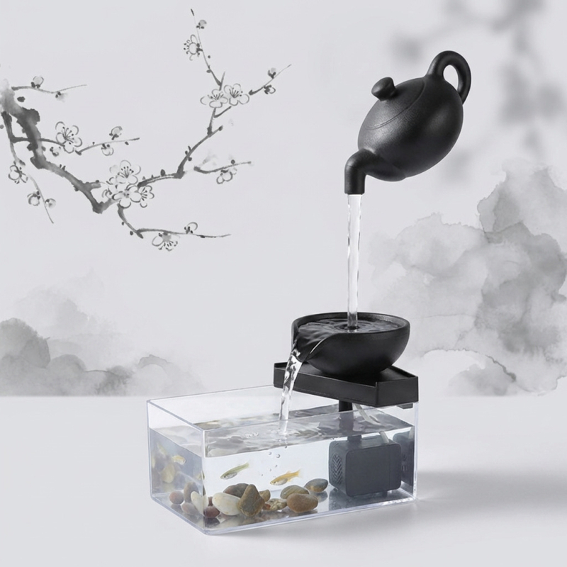 Fântână de birou pentru living și spațiul de lucru de acasă — ornament cu flux de apă pentru atragerea bogăției; materiale: plastic și rășină; categorie: meșteșuguri din rășină; cod produs: 6fhyfnt8