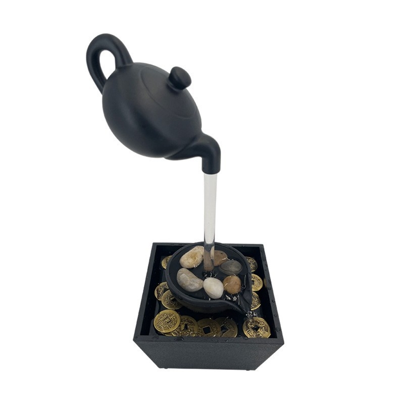 Fântână de birou pentru living și spațiul de lucru de acasă — ornament cu flux de apă pentru atragerea bogăției; materiale: plastic și rășină; categorie: meșteșuguri din rășină; cod produs: 6fhyfnt8