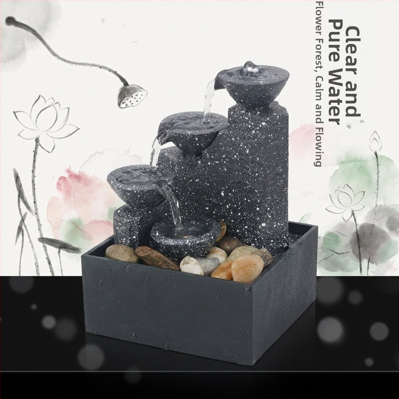 Fântână de birou pentru living și spațiul de lucru de acasă — ornament cu flux de apă pentru atragerea bogăției; materiale: plastic și rășină; categorie: meșteșuguri din rășină; cod produs: 6fhyfnt8