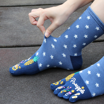 Женски чорапи с пет пръста, 100% памук, попиване на пот, против триене, средна дължина, за всички сезони