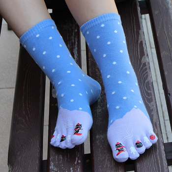 Женски чорапи с пет пръста, 100% памук, попиване на пот, против триене, средна дължина, за всички сезони