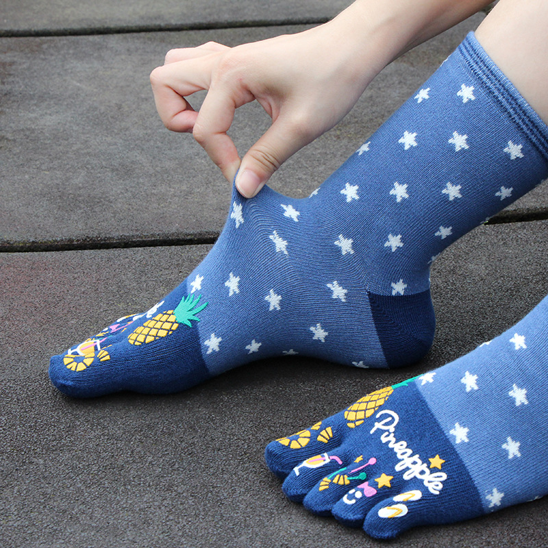 Женски чорапи с пет пръста, 100% памук, попиване на пот, против триене, средна дължина, за всички сезони