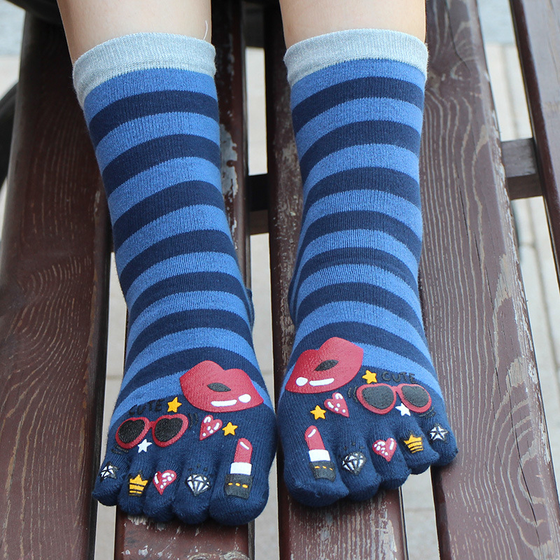 Женски чорапи с пет пръста, 100% памук, попиване на пот, против триене, средна дължина, за всички сезони