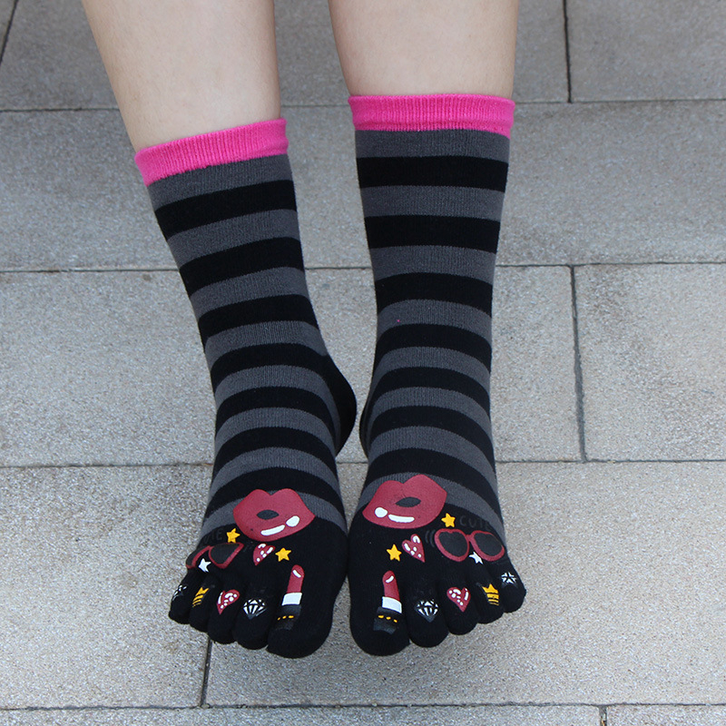 Женски чорапи с пет пръста, 100% памук, попиване на пот, против триене, средна дължина, за всички сезони