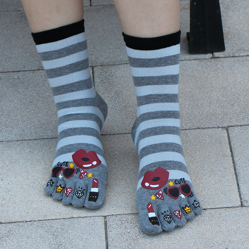 Женски чорапи с пет пръста, 100% памук, попиване на пот, против триене, средна дължина, за всички сезони