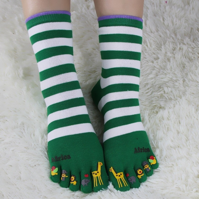 Женски чорапи с пет пръста, 100% памук, попиване на пот, против триене, средна дължина, за всички сезони