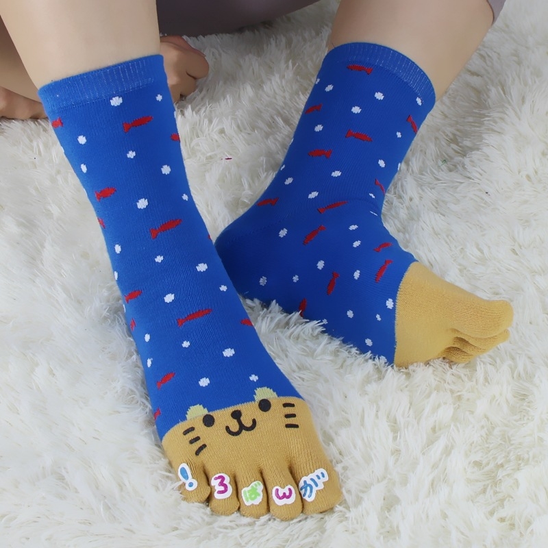 Женски чорапи с пет пръста, 100% памук, попиване на пот, против триене, средна дължина, за всички сезони