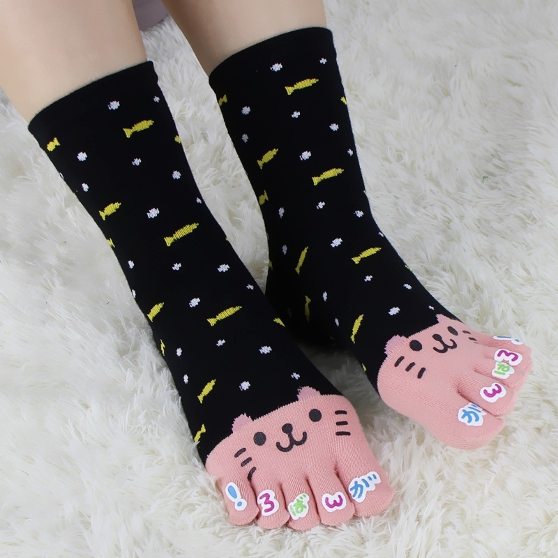 Женски чорапи с пет пръста, 100% памук, попиване на пот, против триене, средна дължина, за всички сезони