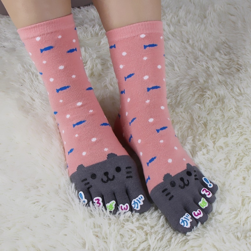 Женски чорапи с пет пръста, 100% памук, попиване на пот, против триене, средна дължина, за всички сезони