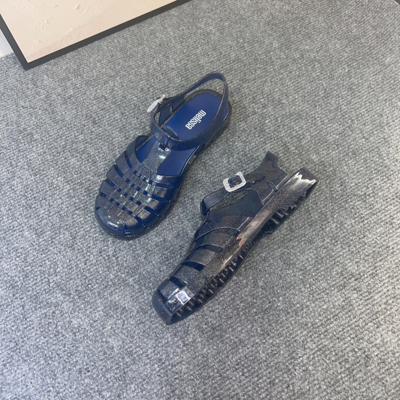 Γυναικείες ρωμαϊκές σανδάλια, PVC κατασκευή, σόλα με έγχυση, στρογγισμένος δάχτυλος, χαμηλό προφίλ, επίπεδη φτέρνα