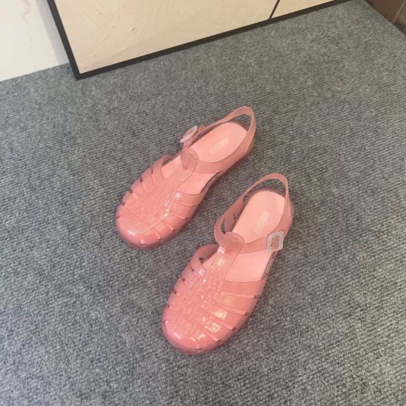 Γυναικείες ρωμαϊκές σανδάλια, PVC κατασκευή, σόλα με έγχυση, στρογγισμένος δάχτυλος, χαμηλό προφίλ, επίπεδη φτέρνα