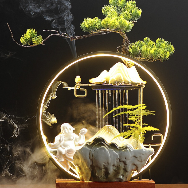 Kerámiából készült Zen asztali vízesés ködösítő párásítóval, decalokkal és mázzal, injekciós öntéssel