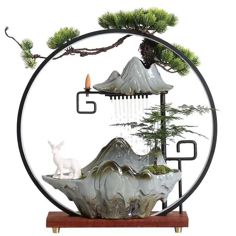 Kerámiából készült Zen asztali vízesés ködösítő párásítóval, decalokkal és mázzal, injekciós öntéssel