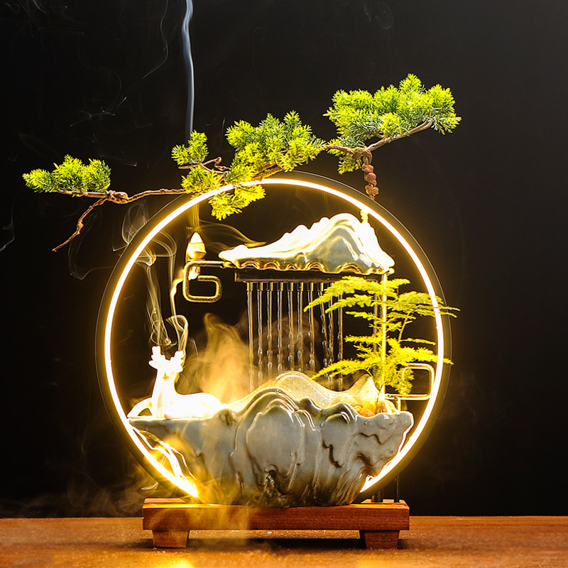 Kerámiából készült Zen asztali vízesés ködösítő párásítóval, decalokkal és mázzal, injekciós öntéssel